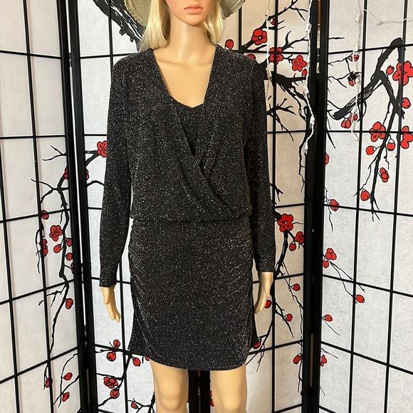 𝅺White House Black Market shimmering mini dress.  Size 10P NWT Black - Picture 3 of 14